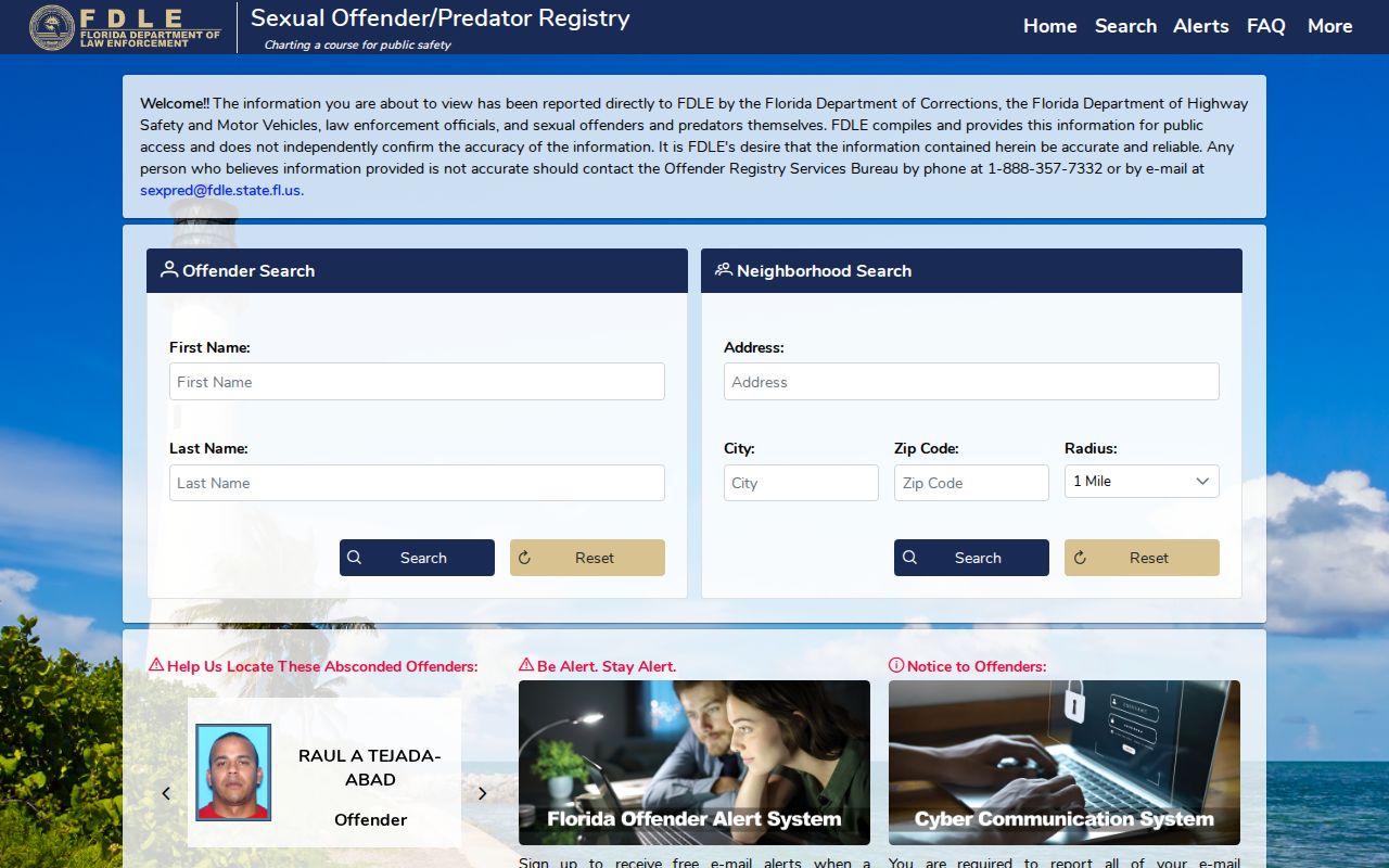 Citrus County sex offender check on the FDLE search interface