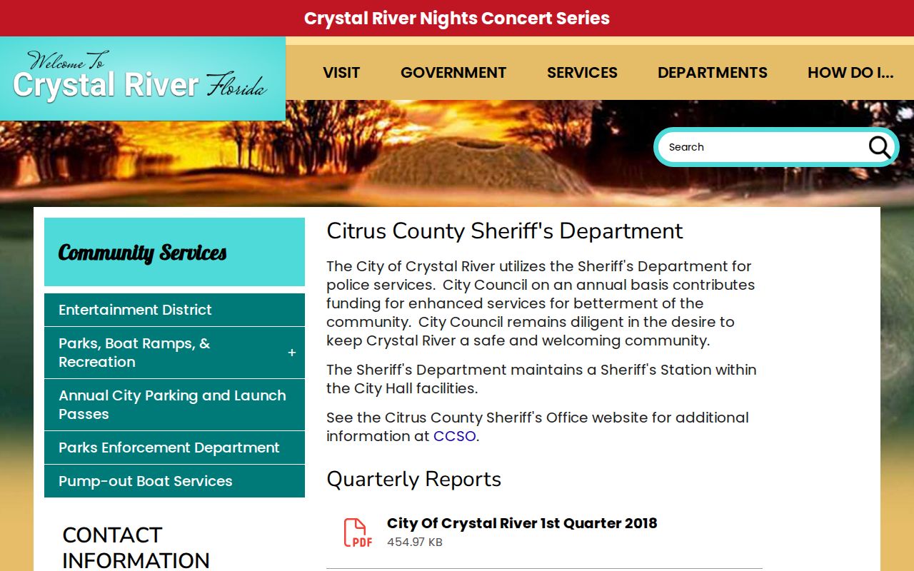 Official Crystal River page for the Citrus County Sheriff's Office station