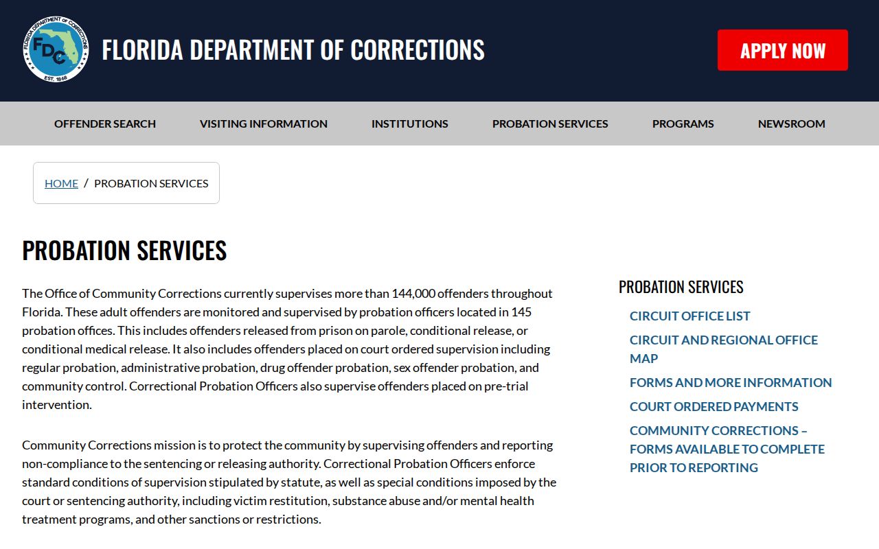 FDC community corrections information for Citrus County criminal records
