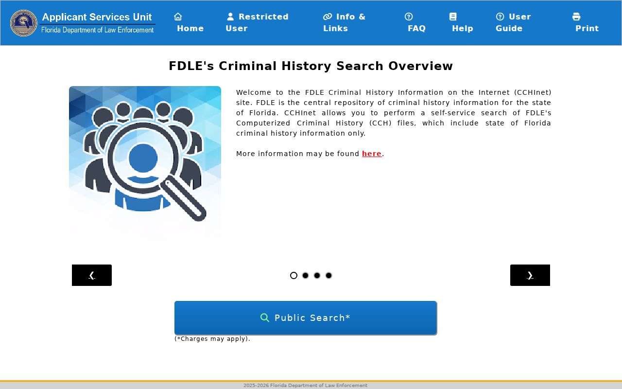 FDLE search screen used for Citrus County criminal history