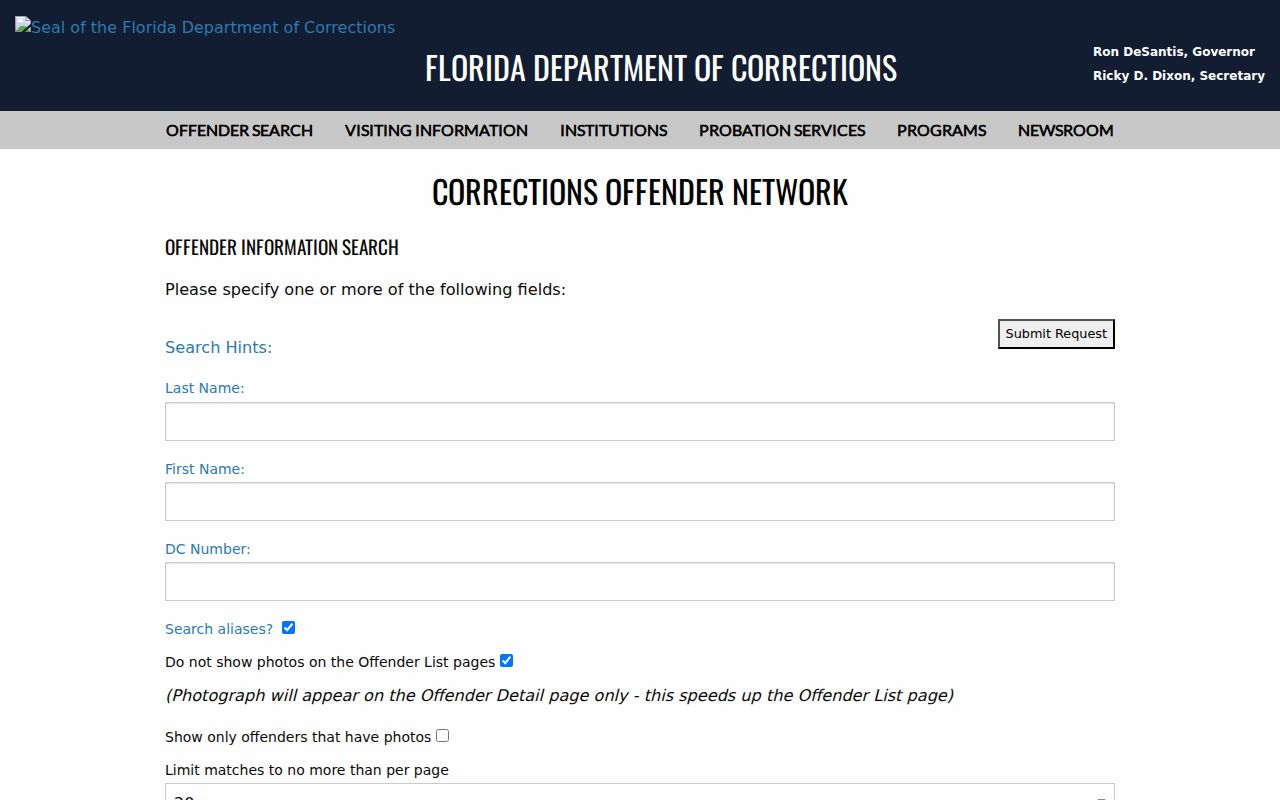 Florida corrections search for Citrus County criminal custody records