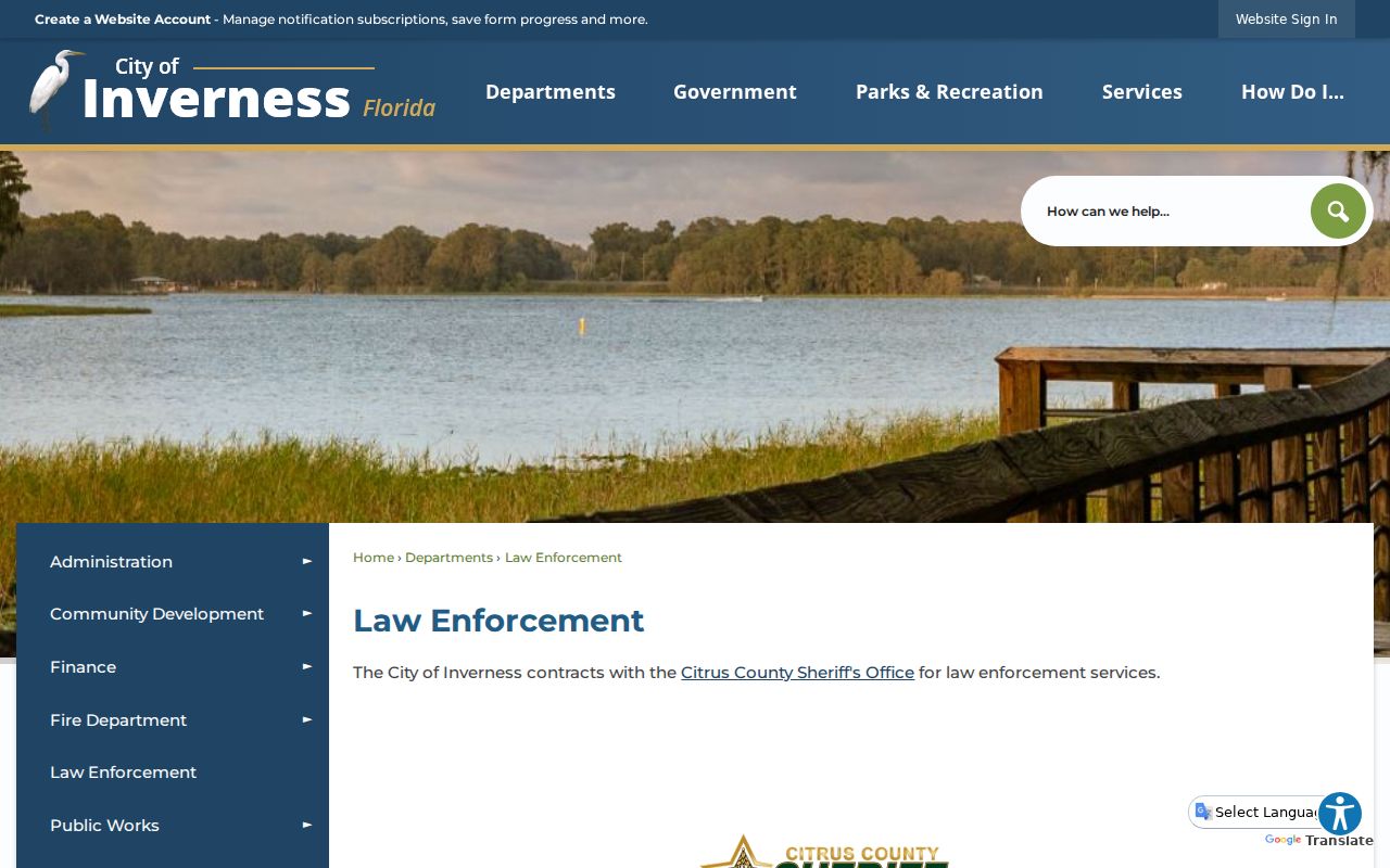 Official Inverness law-enforcement page describing contracted sheriff service